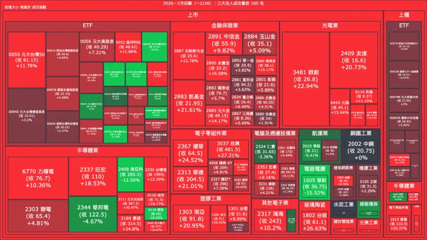 2026－2月回顧：三大法人成交量與買賣超